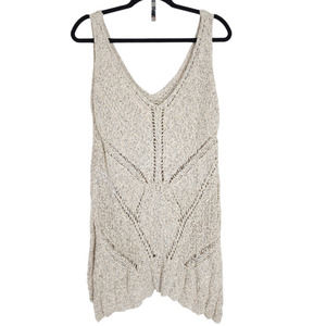 ASTR Tunic Top Blouse Womens S Beige Macrame Knit Sleeveless V Neck Cotton Blend